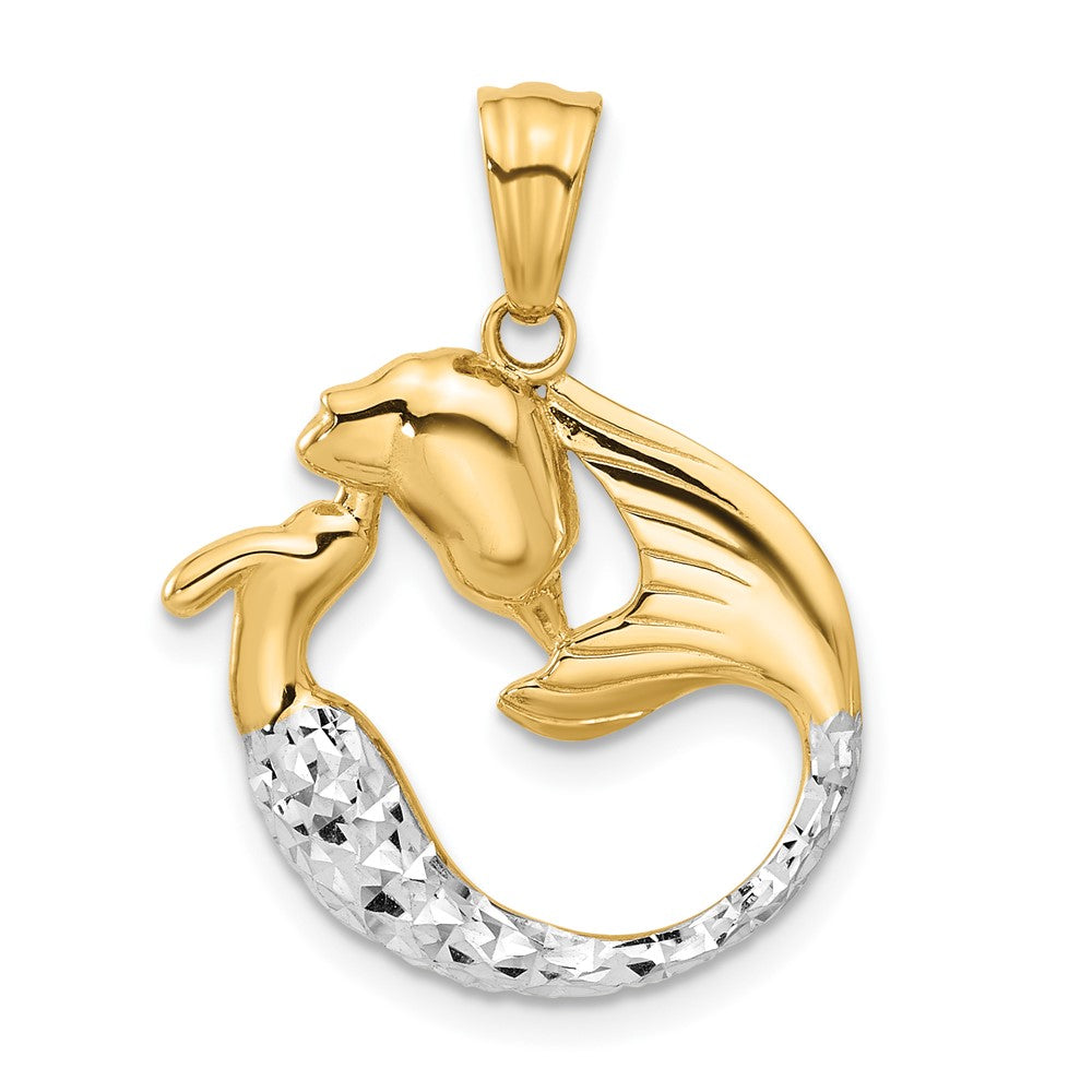14k Yellow & Rhodium 20.5 mm Diamond Cut Mermaid Pendant (2.94 grams)
