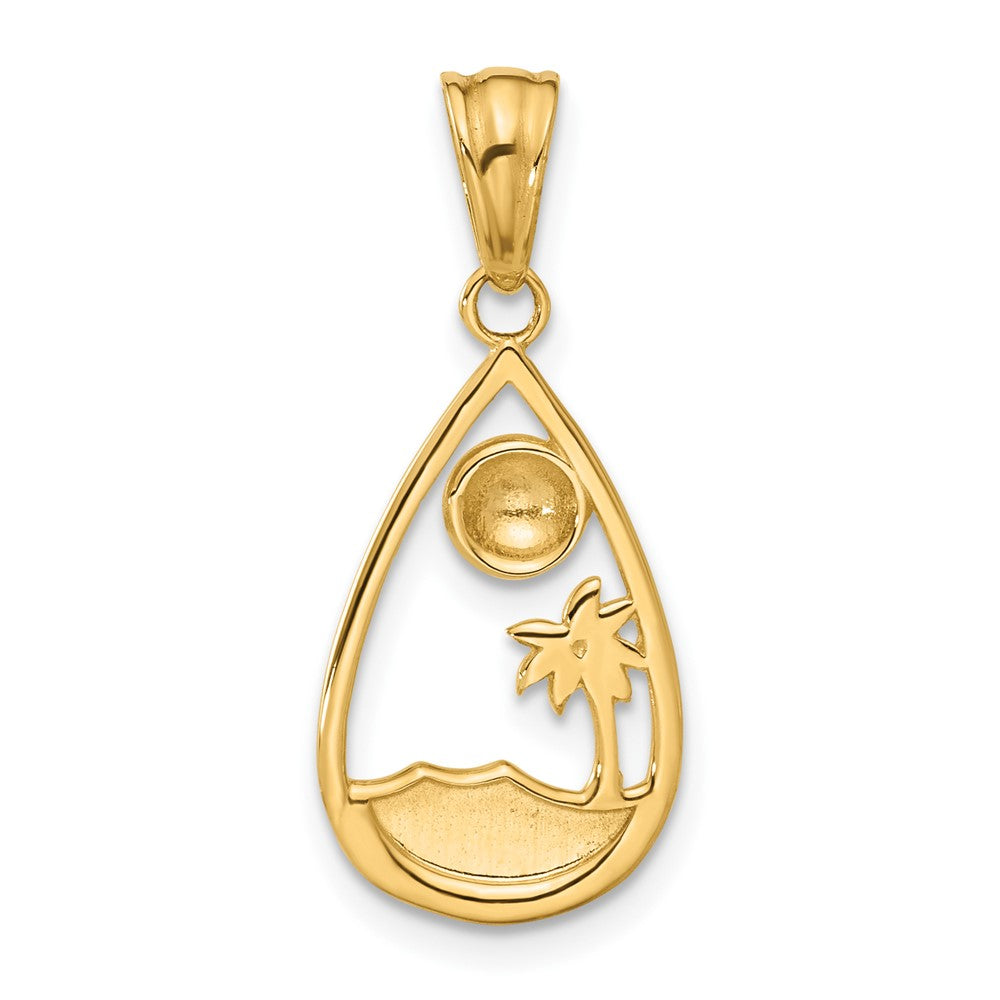 14k Yellow & Rhodium 11.7 mm Diamond Cut Ocean Scene Teardrop Pendant (1.48 grams)