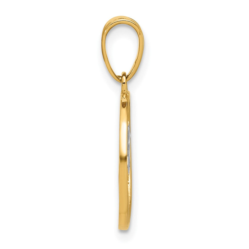 14k Yellow & Rhodium 15.4 mm Ocean and Palm Tree Round Pendant (1.17 grams)