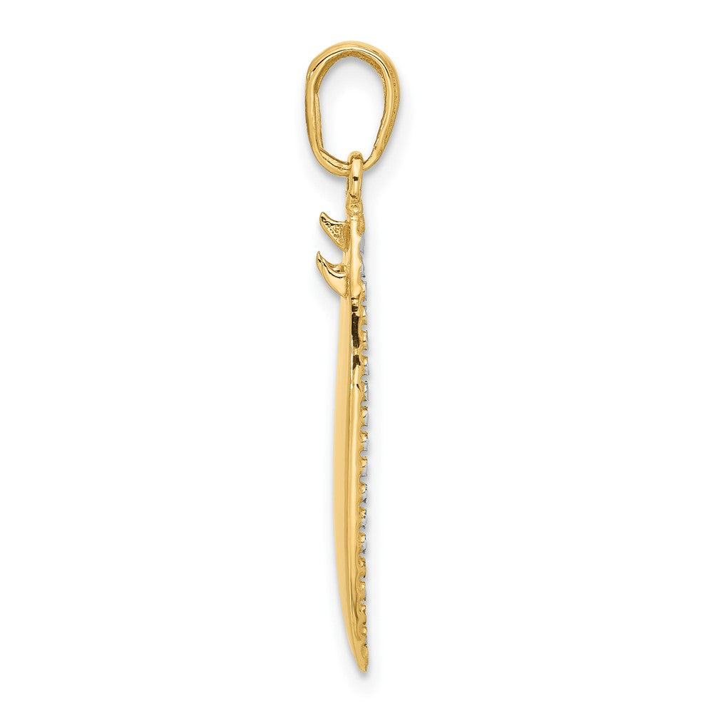 14k Yellow & Rhodium 6.4 mm D/C 3D Surfboard Pendant (1.53 grams)