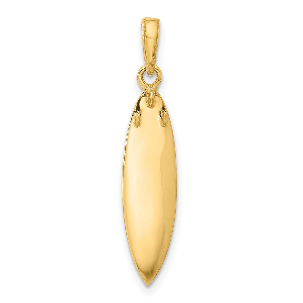 14k Yellow & Rhodium 6.4 mm D/C 3D Surfboard Pendant (1.53 grams)
