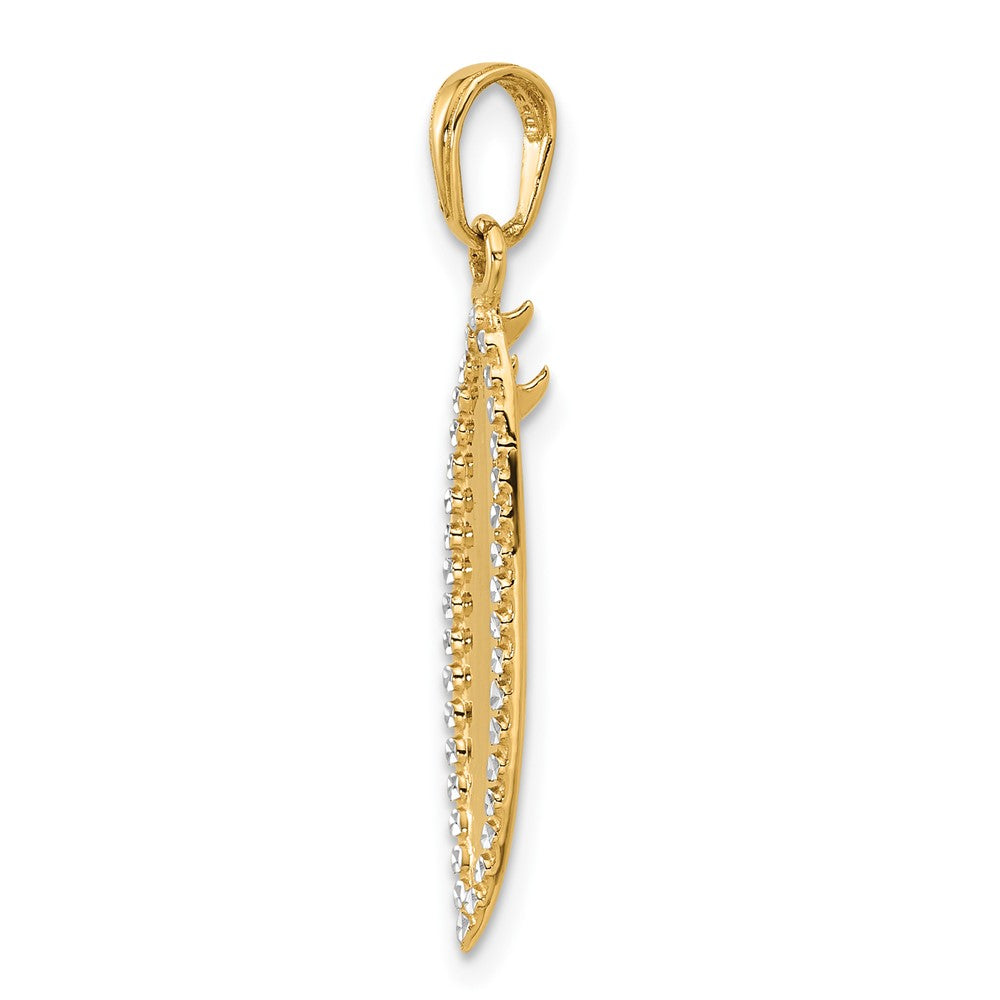 14k Yellow & Rhodium 6.4 mm D/C 3D Surfboard Pendant (1.53 grams)