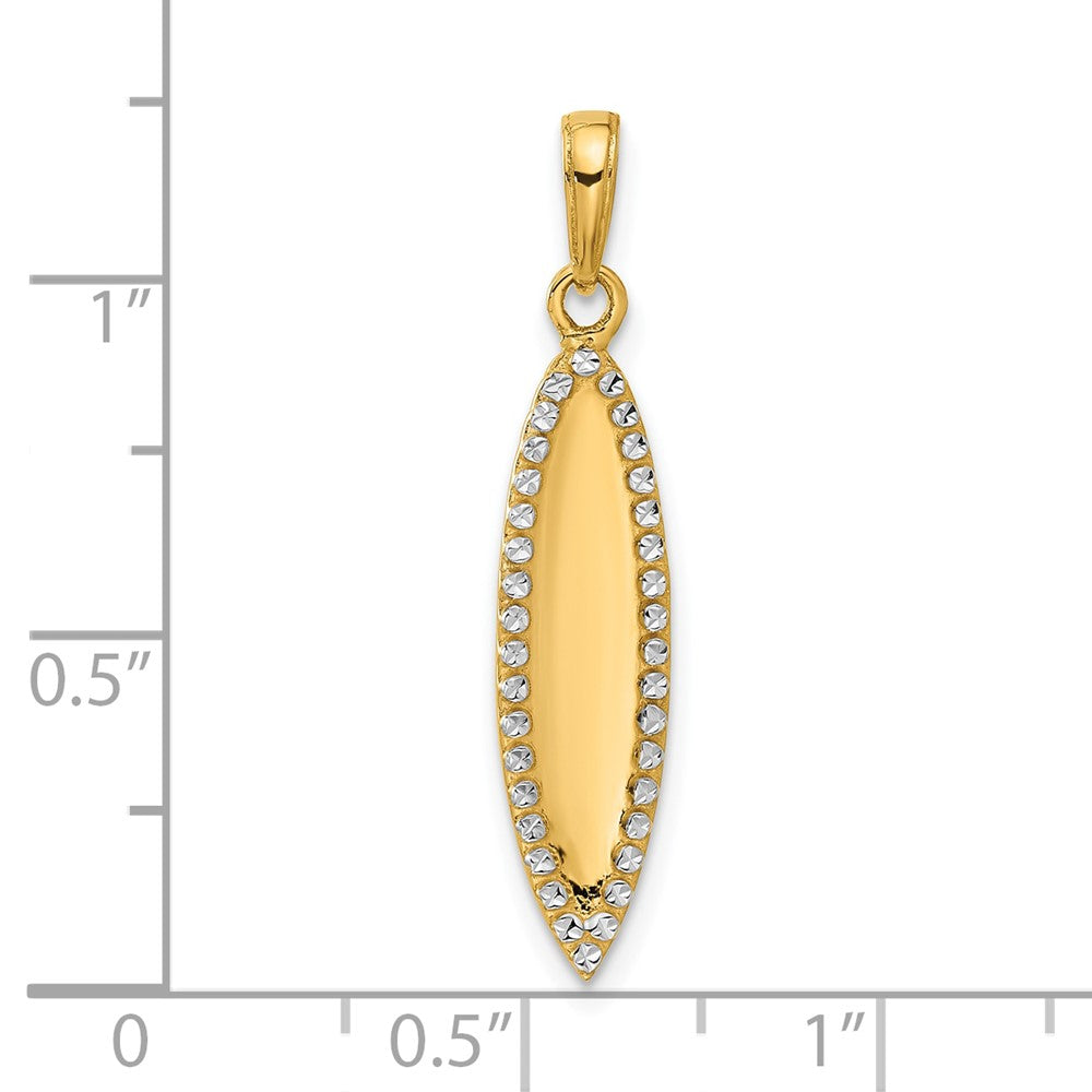 14k Yellow & Rhodium 6.4 mm D/C 3D Surfboard Pendant (1.53 grams)