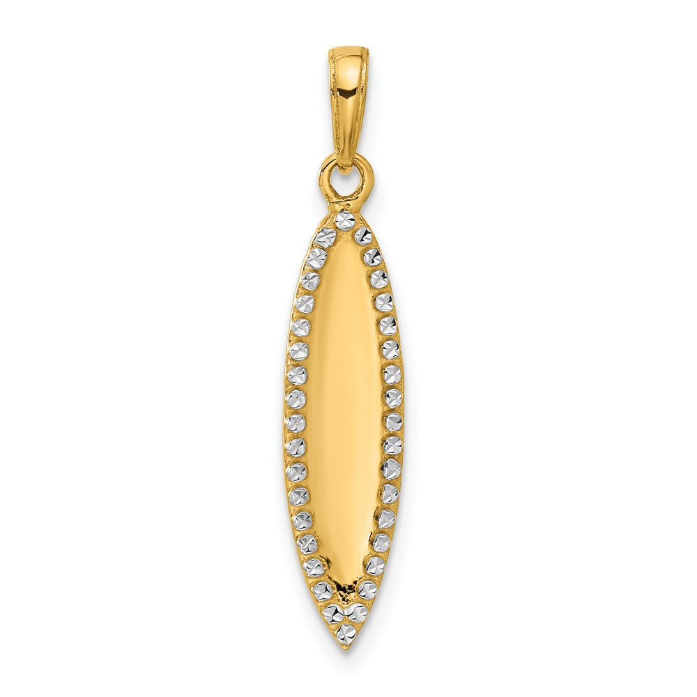 14k Yellow & Rhodium 6.4 mm D/C 3D Surfboard Pendant (1.53 grams)