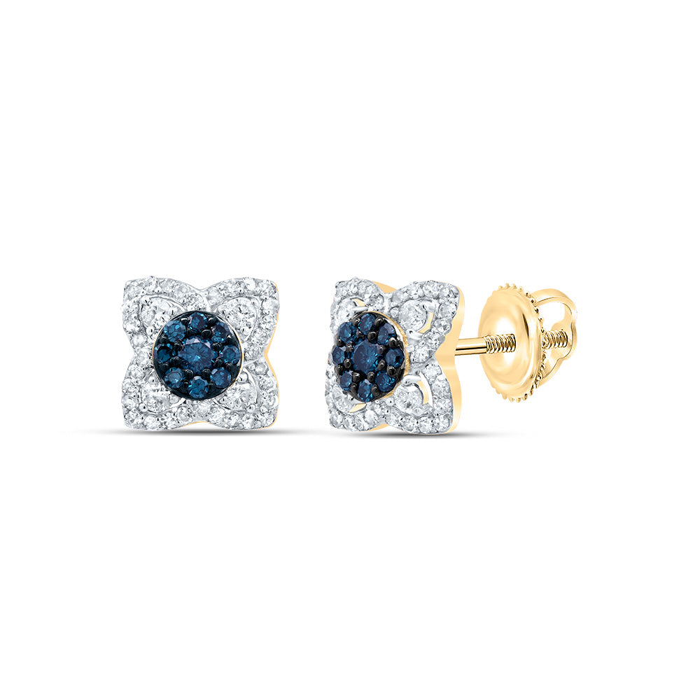 1/3Ctw-Dia P1 Gift Blue Diamond Flower Stud Earring