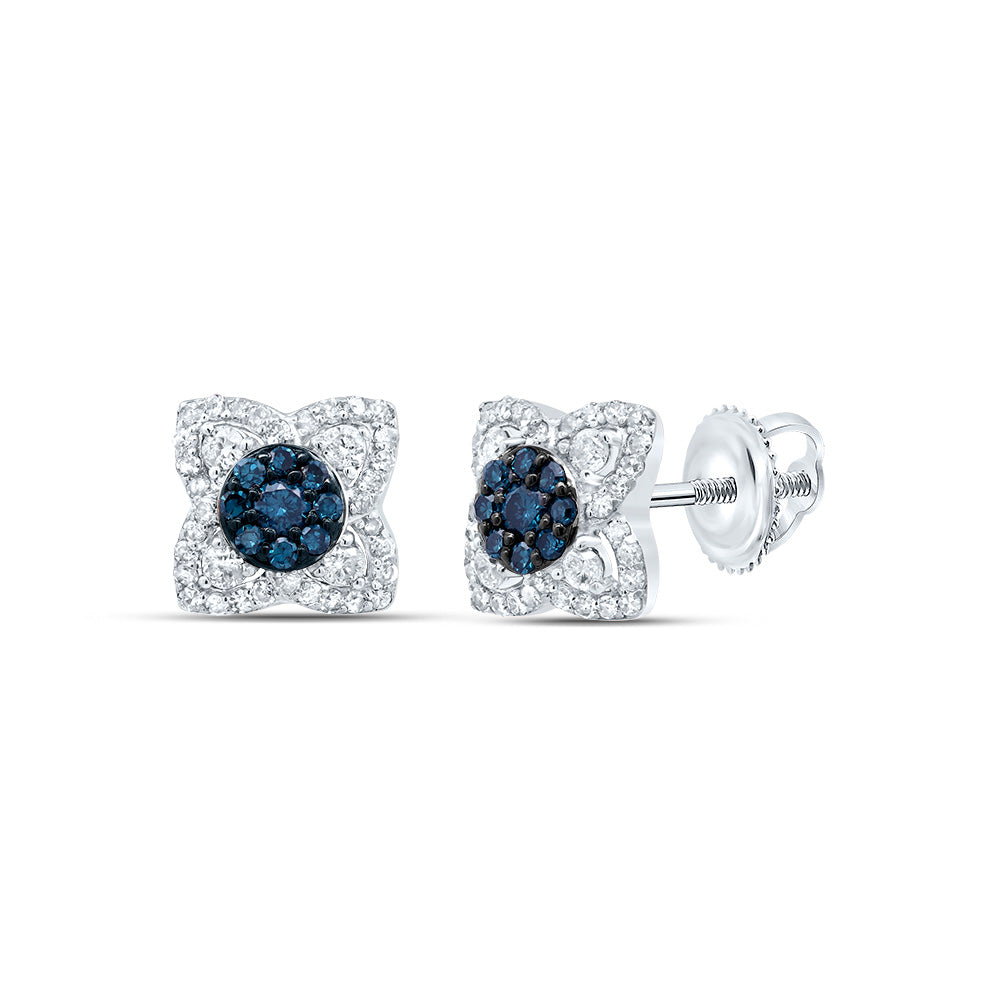 1/3Ctw-Dia P1 Gift Blue Diamond Flower Stud Earring