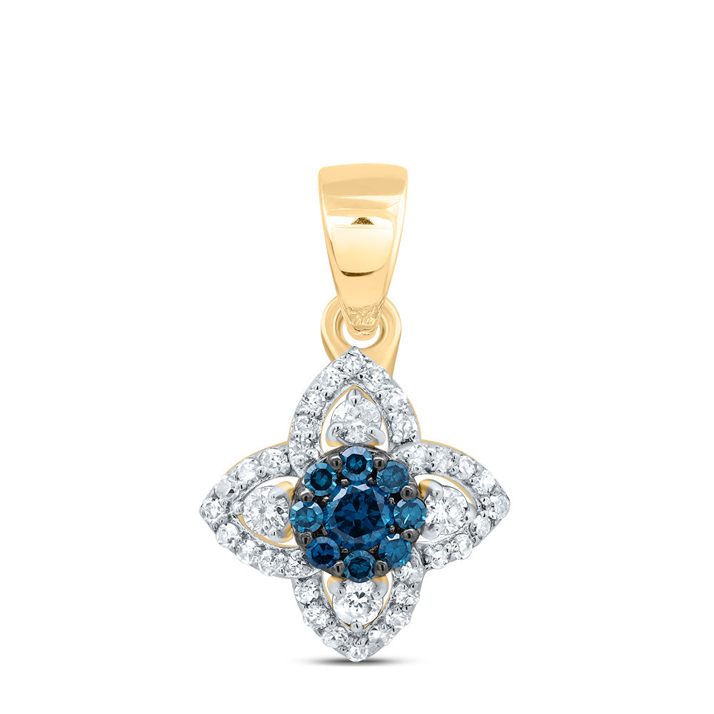 1/4Ctw-Dia P1 Gift Blue Diamond Flower Pendant (0.92 grams)
