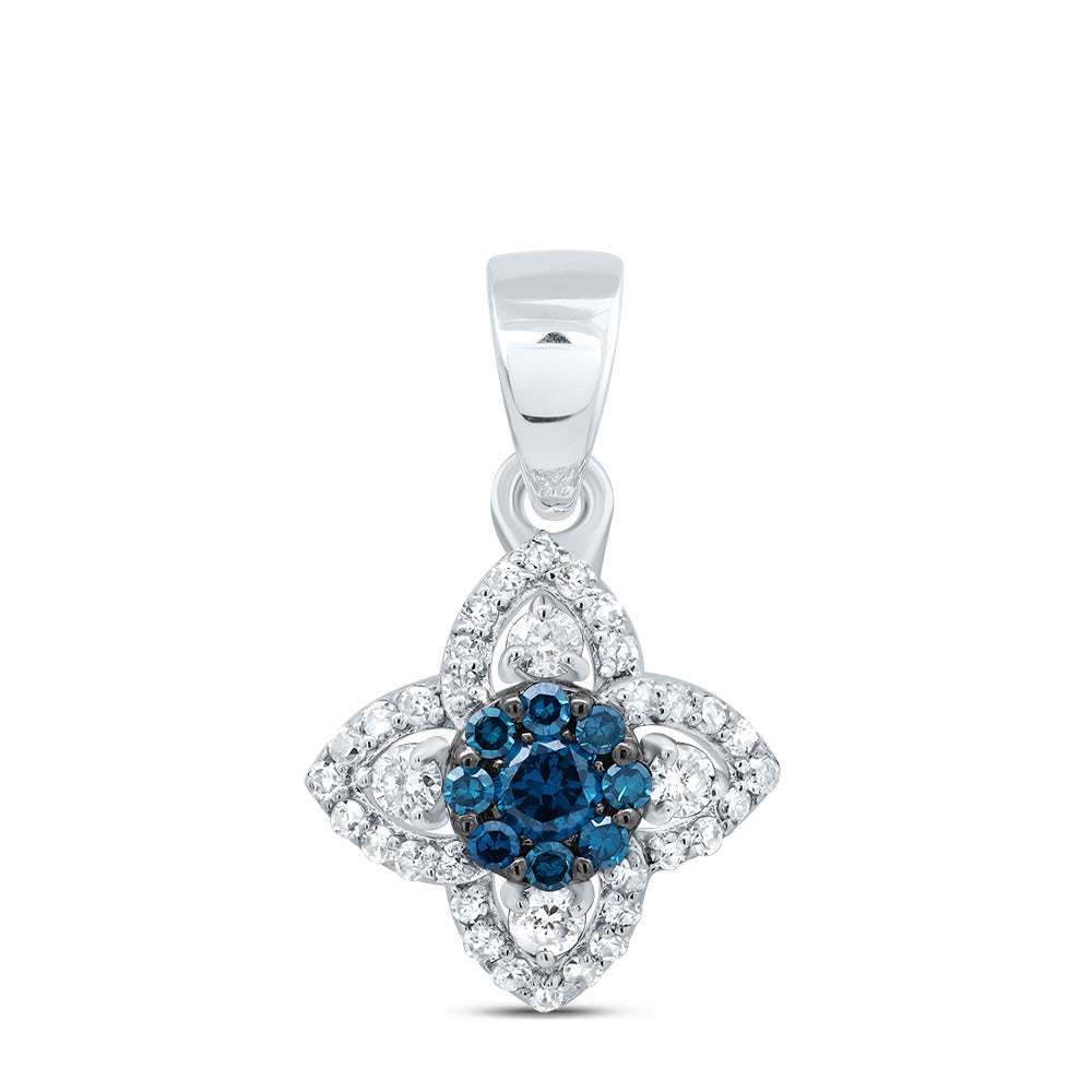 1/4Ctw-Dia P1 Gift Blue Diamond Flower Pendant (0.92 grams)