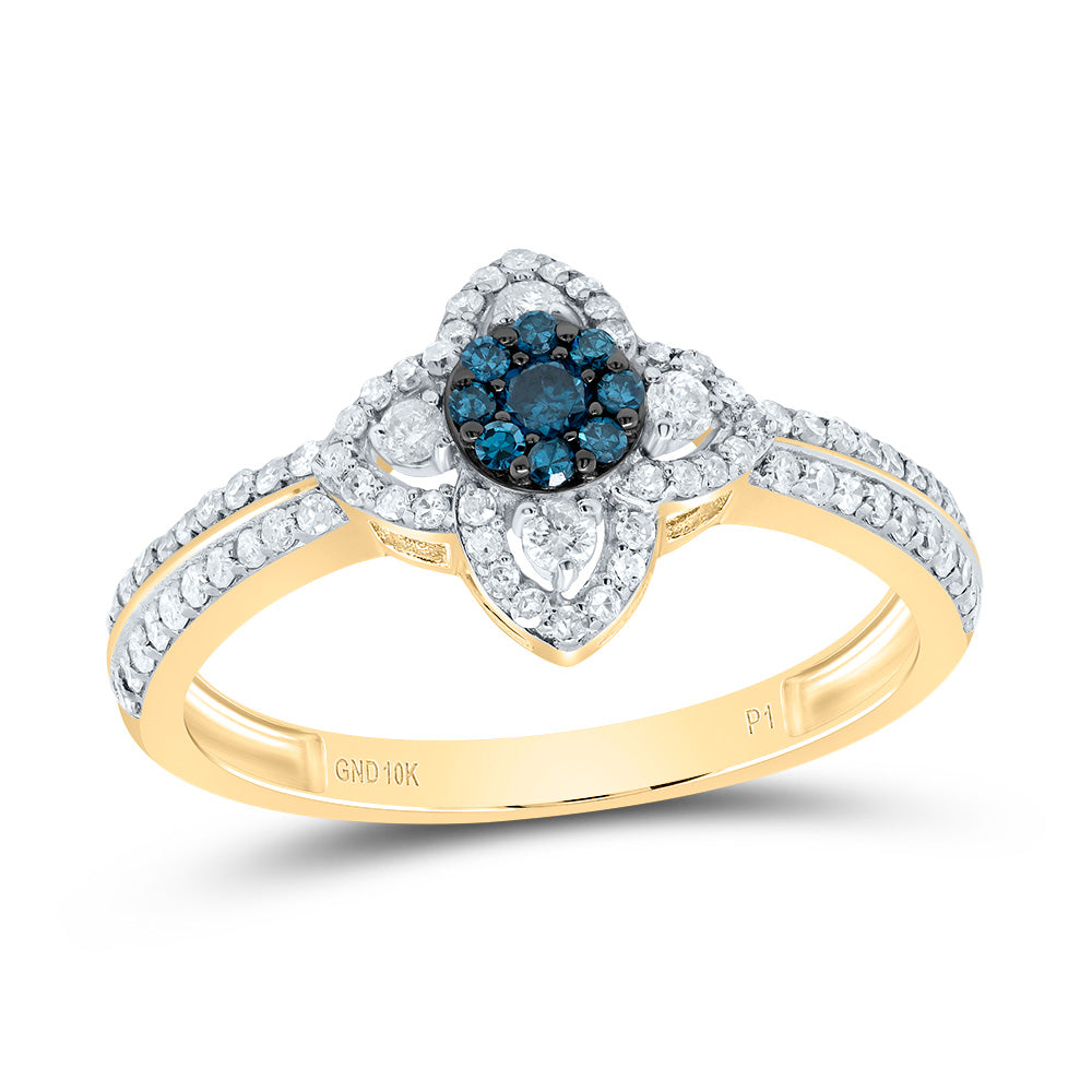 1/2Ctw-Diamond Gift Blue Diamond Flower Ring (2.16 grams)