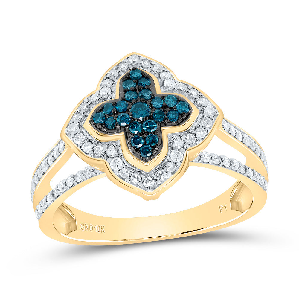 1/2Ctw-Dia P1 Gift Blue Diamond Clover Ring (3.37 grams)