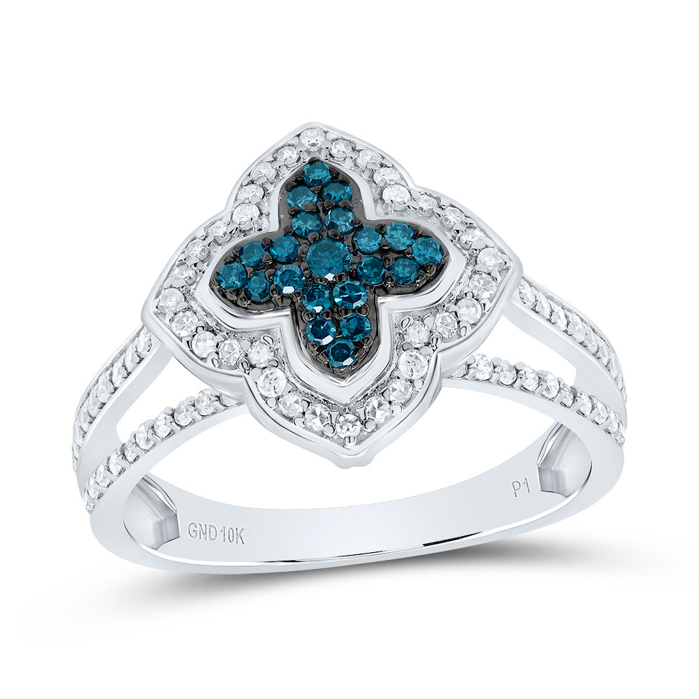 1/2Ctw-Dia P1 Gift Blue Diamond Clover Ring (3.31 grams)