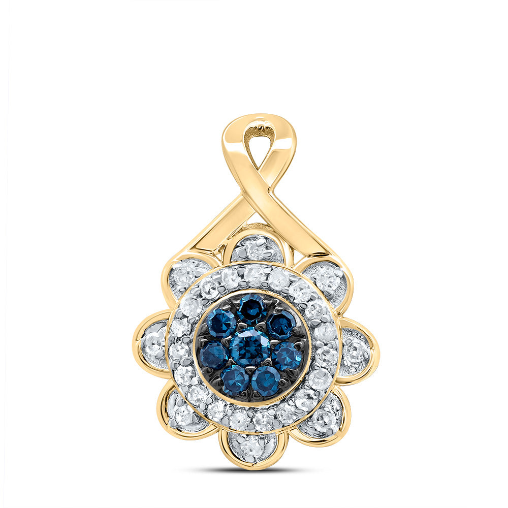 1/5Ctw-Dia P1 Gift Blue Diamond Flower Pendant (0.875 grams)