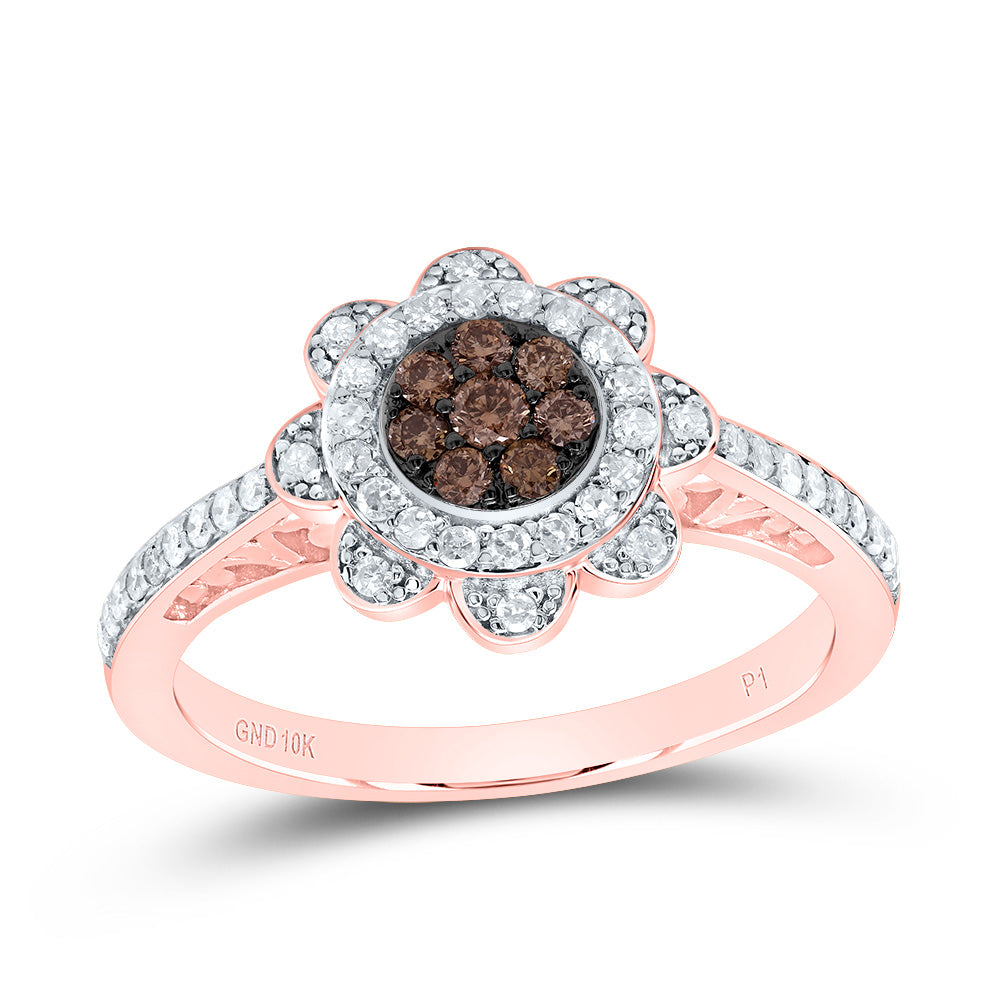 3/8Ctw-Dia P1 Gift Cognac Natural Flower Ring (2.87 grams)