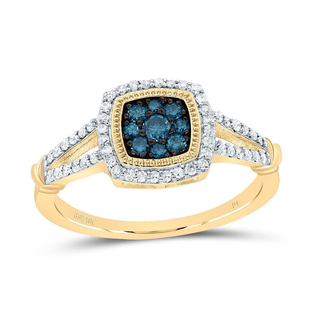 3/8Ctw-Dia P1 Gift Blue Diamond Cushion Ring (2.53 grams)