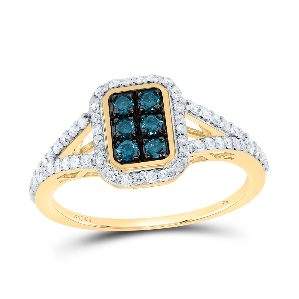 1/2Ctw-Dia P1 Gift Blue Diamond Emerlad Ring (2.14 grams)
