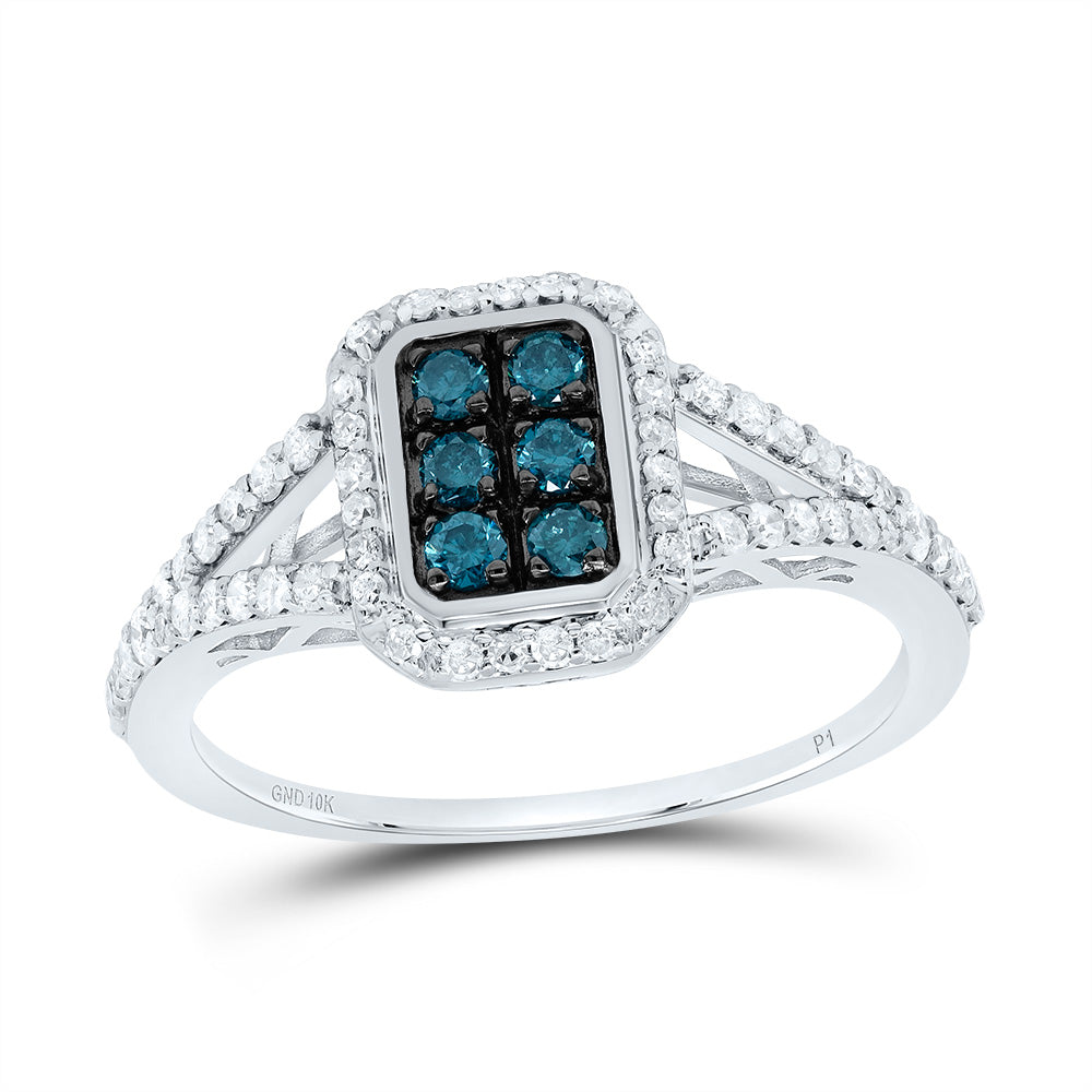 1/2Ctw-Dia P1 Gift Blue Diamond Emerlad Ring (2.2 grams)
