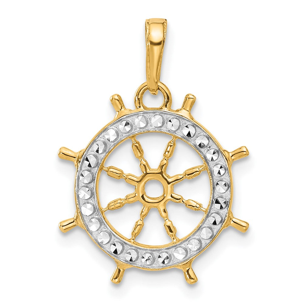 14k Yellow & Rhodium 17.3 mm D/C Ship's Wheel Pendant (1.71 grams)