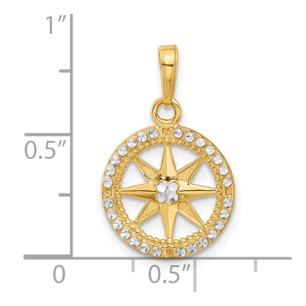 14k Yellow & Rhodium 14.4 mm D/C Compass Pendant (1.41 grams)