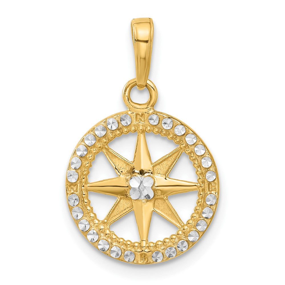 14k Yellow & Rhodium 14.4 mm D/C Compass Pendant (1.41 grams)
