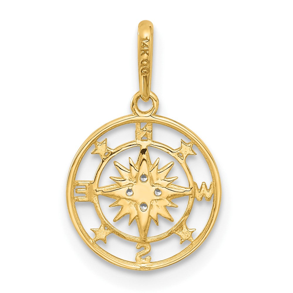 14k Yellow Gold 11.4 mm Polished CZ Cubic Zirconia Compass Pendant (0.5 grams)