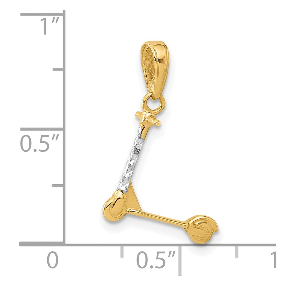 14k Yellow & Rhodium 14.3 mm D/C 3D Scooter Pendant (0.7 grams)