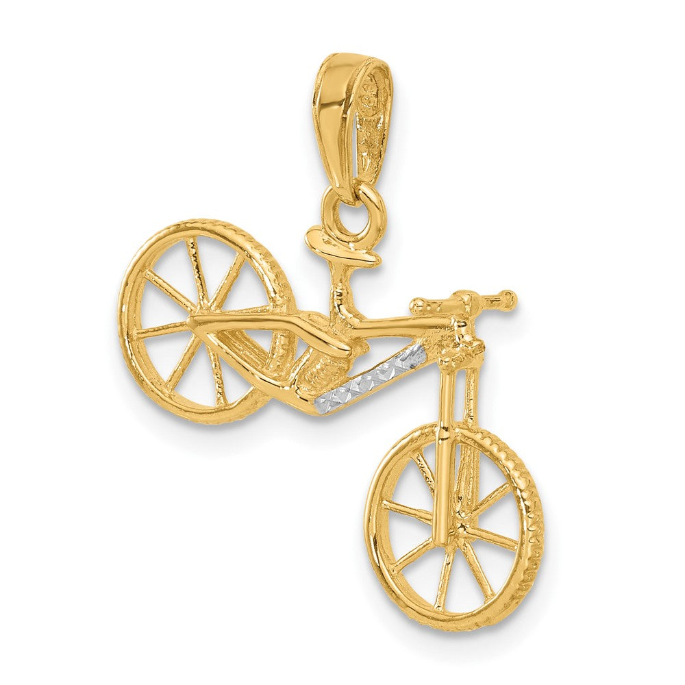 14k Yellow & Rhodium 25.2 mm D/C 3D Bicycle Pendant (1.78 grams)