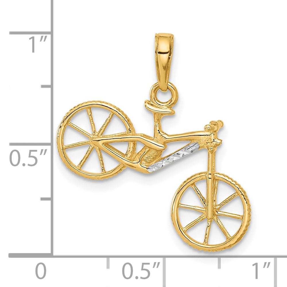 14k Yellow & Rhodium 25.2 mm D/C 3D Bicycle Pendant (1.78 grams)
