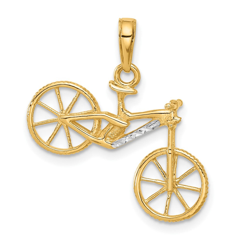14k Yellow & Rhodium 25.2 mm D/C 3D Bicycle Pendant (1.78 grams)