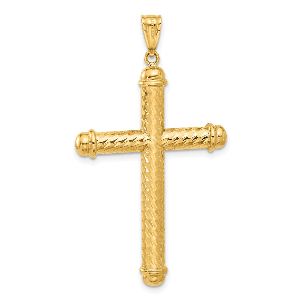 14k Yellow Gold 27.9 mm Polished and Diamond-cut Cross Pendant (3.28 grams)