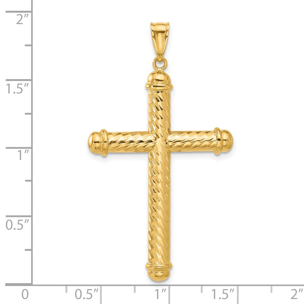 14k Yellow Gold 27.9 mm Polished and Diamond-cut Cross Pendant (3.28 grams)
