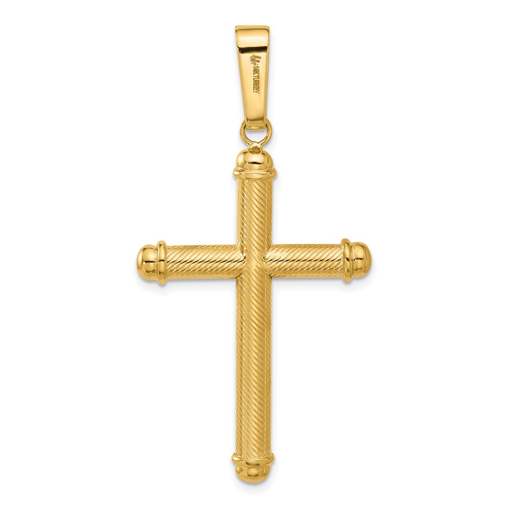 14k Yellow Gold 28 mm Polished and Textured Cross Pendant (4.41 grams)
