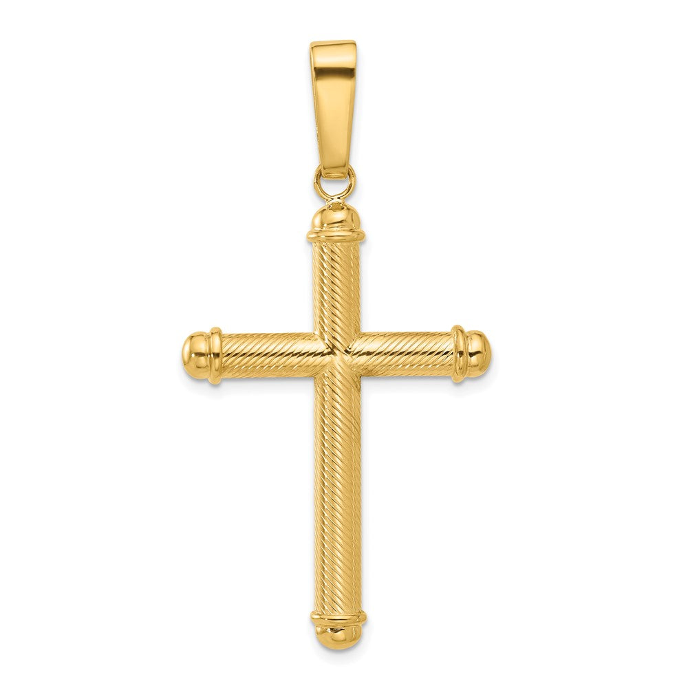 14k Yellow Gold 28 mm Polished and Textured Cross Pendant (4.41 grams)