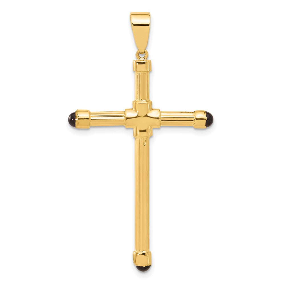 14k Yellow Gold 28.4 mm Polished with Black Onyx Cross Pendant (2.65 grams)