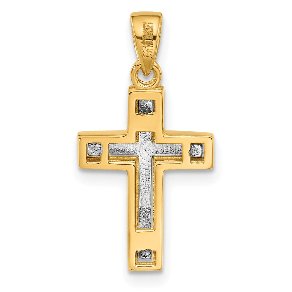 14k Two-tone 12.2 mm Two-tone Polished and Diamond-cut Cross Pendant (1.32 grams)