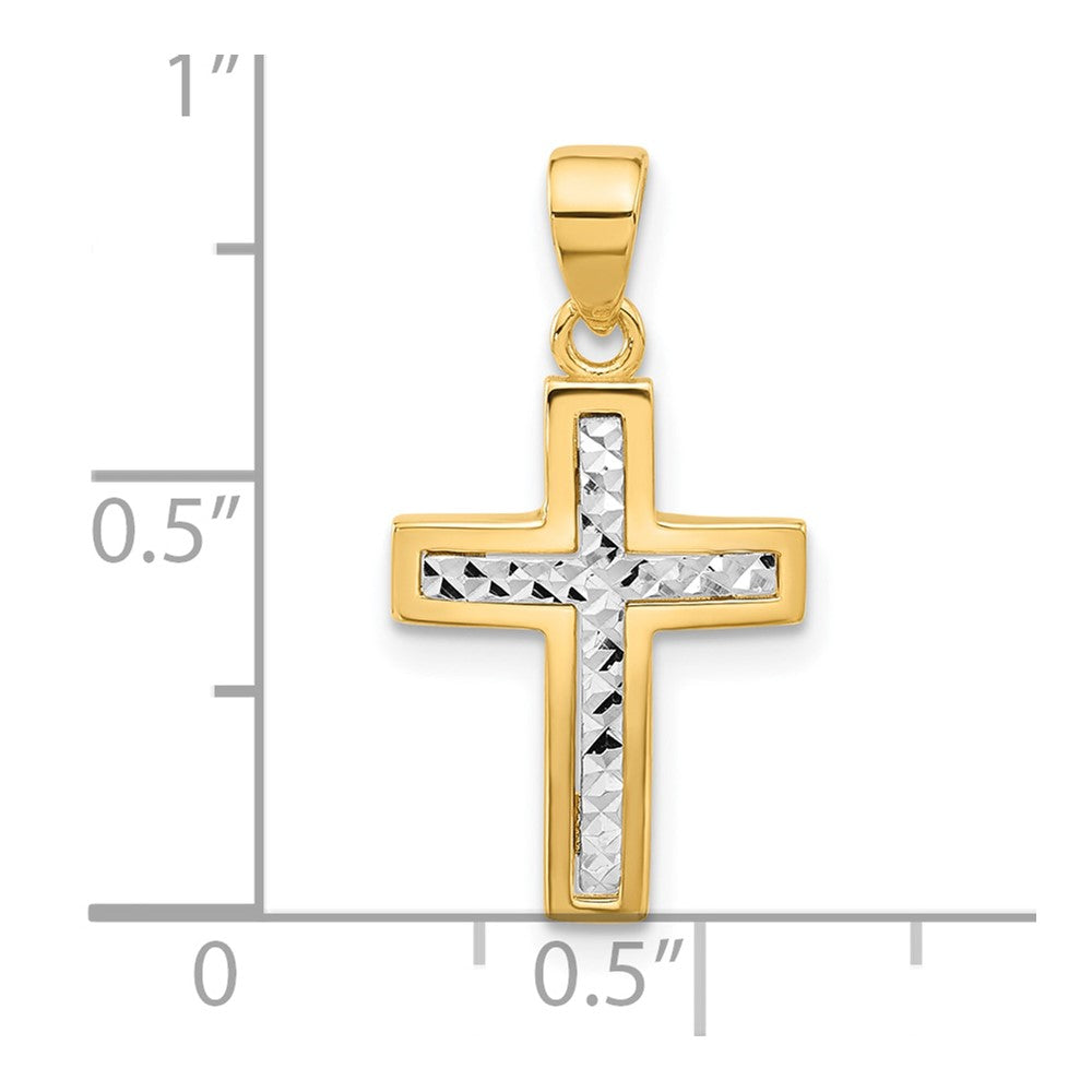 14k Two-tone 12.2 mm Two-tone Polished and Diamond-cut Cross Pendant (1.32 grams)
