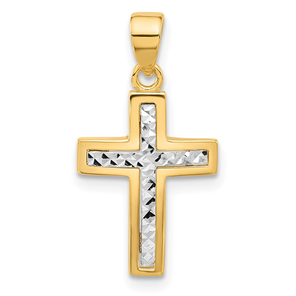 14k Two-tone 12.2 mm Two-tone Polished and Diamond-cut Cross Pendant (1.32 grams)