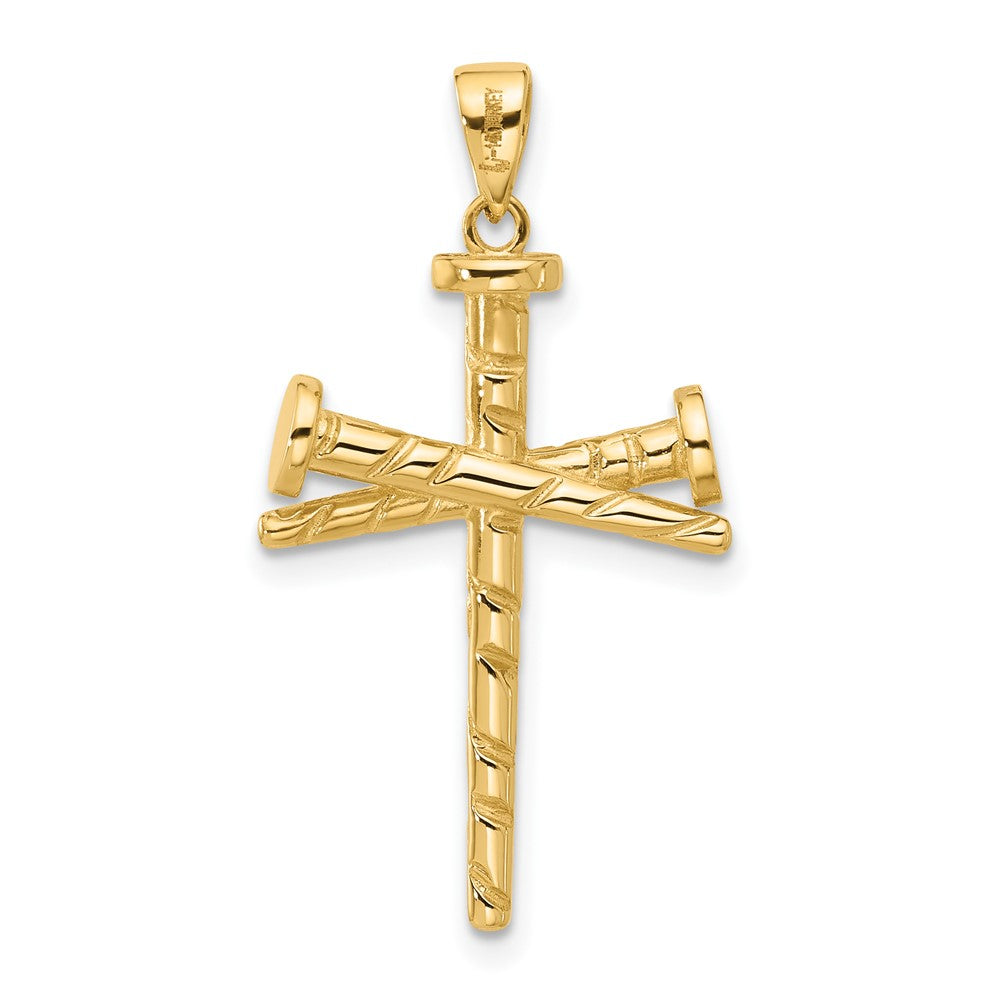 14k Yellow Gold 17 mm Polished and Textured Nails Cross Pendant (2.58 grams)