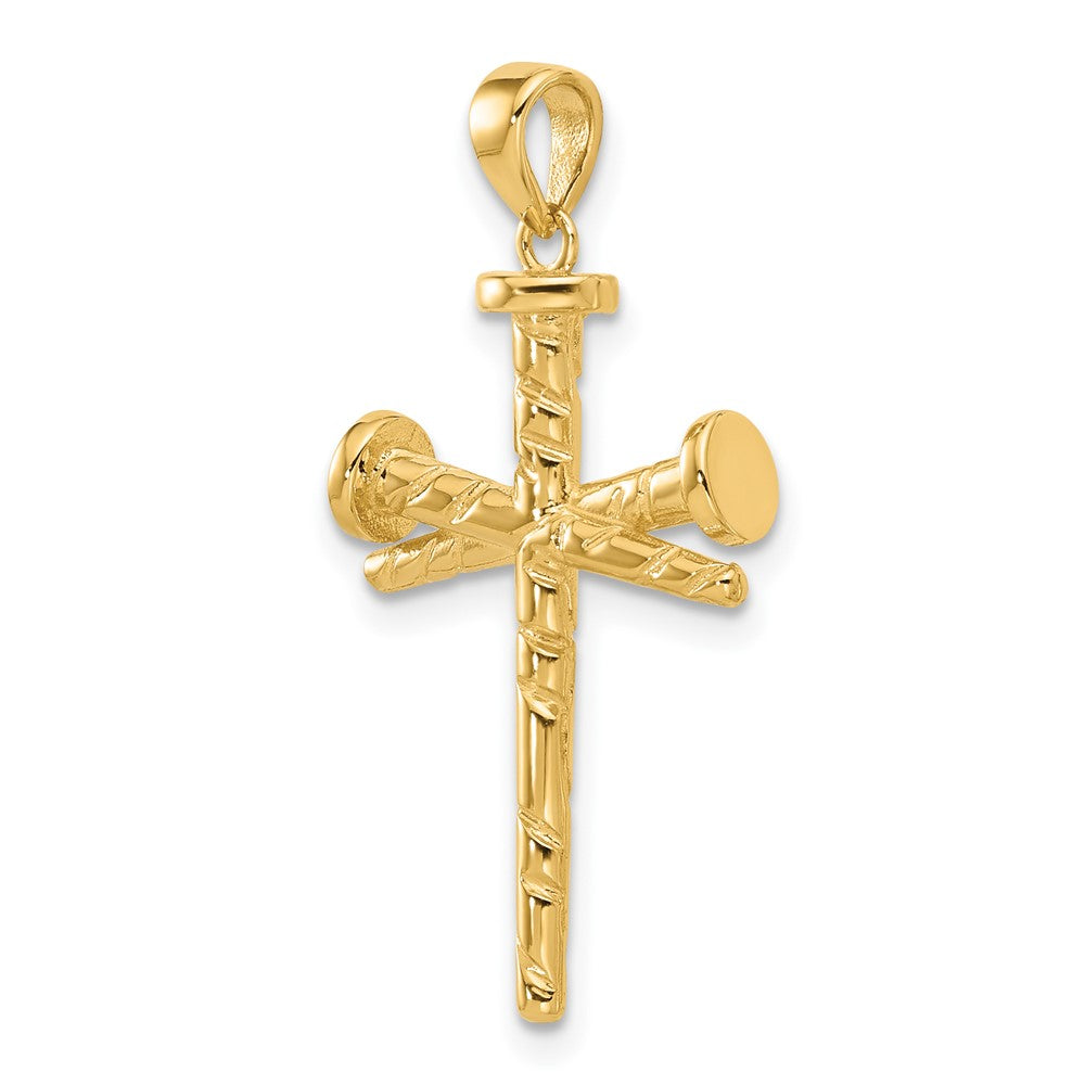 14k Yellow Gold 17 mm Polished and Textured Nails Cross Pendant (2.58 grams)