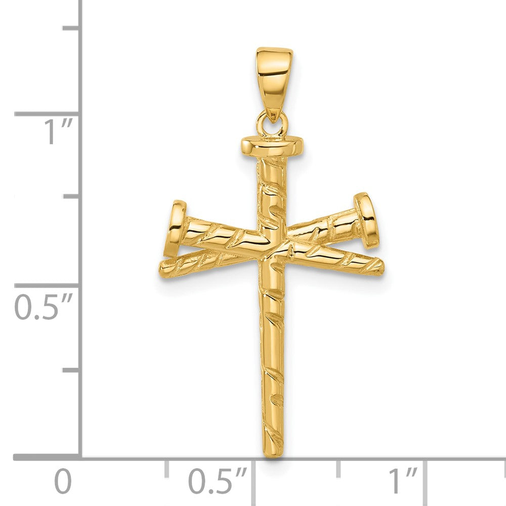14k Yellow Gold 17 mm Polished and Textured Nails Cross Pendant (2.58 grams)