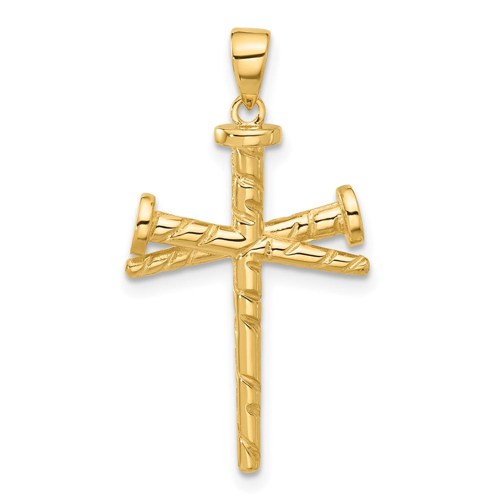 14k Yellow Gold 17 mm Polished and Textured Nails Cross Pendant (2.58 grams)