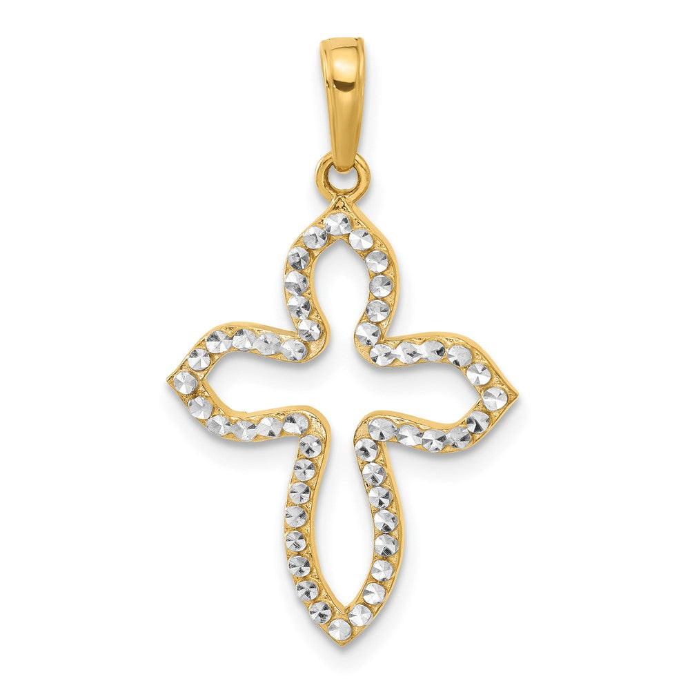 14k Yellow & Rhodium 18 mm D/C Pointed Cross Pendant (2.19 grams)