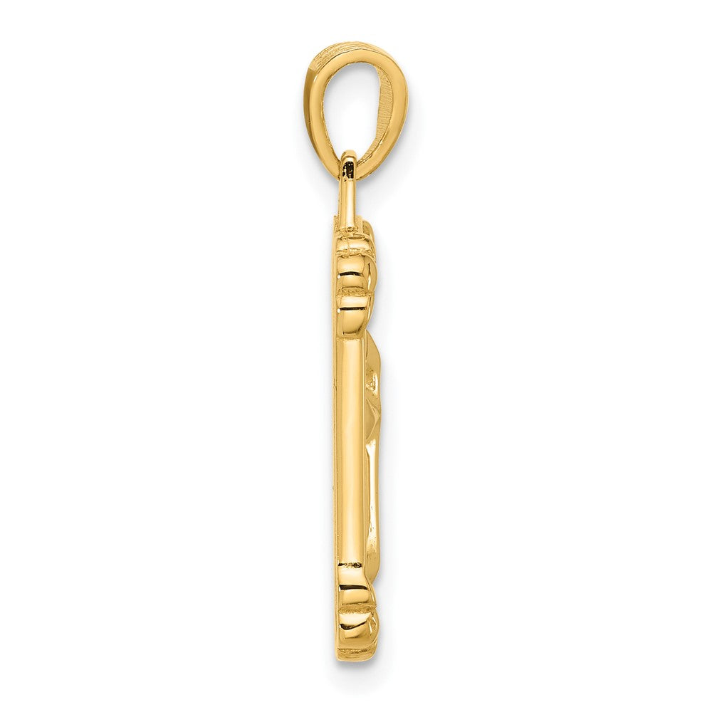 14k Yellow Gold 11.3 mm Polished and Textured Dog Tag Cross Pendant (2.63 grams)