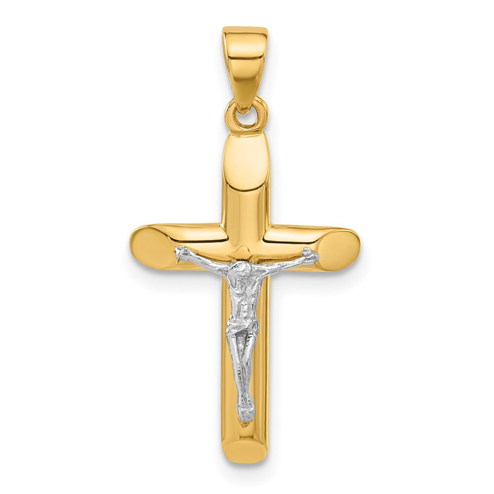 14k Two-tone 14.5 mm Two-tone Polished and Textured Jesus Crucifix Pendant