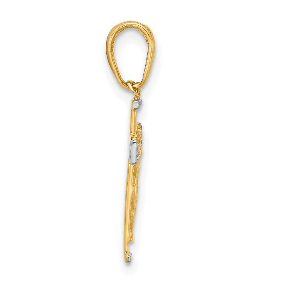 14k Yellow & Rhodium 11.7 mm D/C Jesus Crucifix Cross Pendant (0.78 grams)