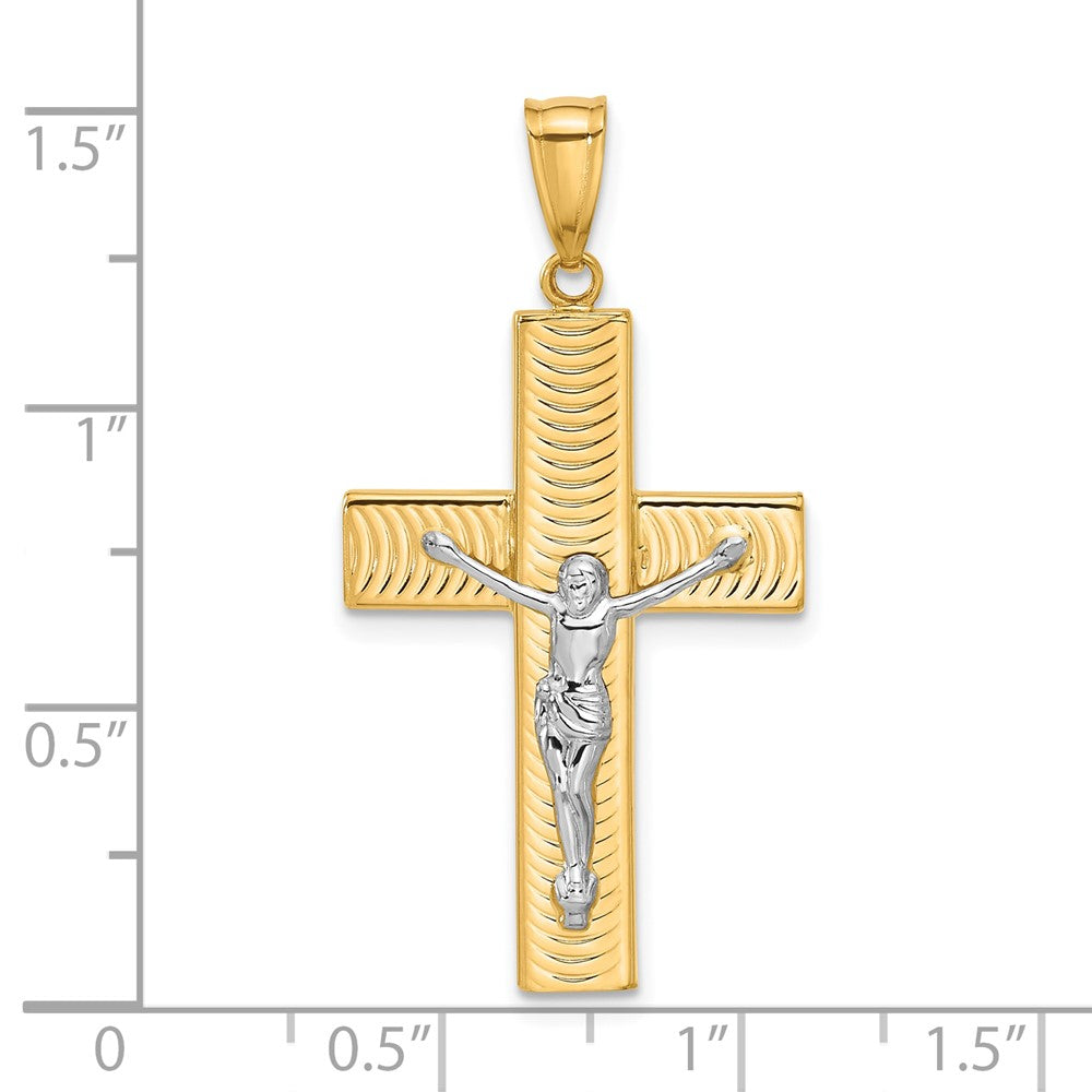 14k Two-tone 19.6 mm Two-tone Polished and Textured Jesus Crucifix Pendant (1.83 grams)