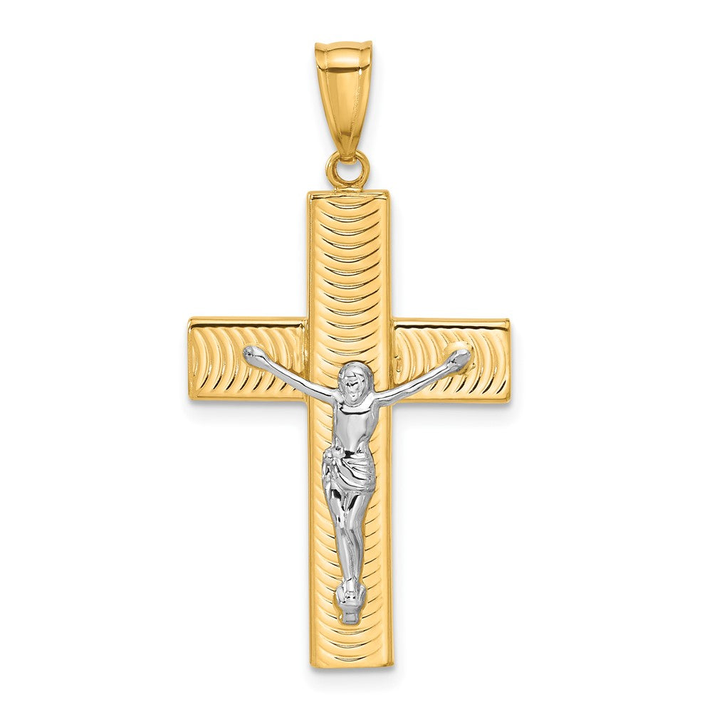 14k Two-tone 19.6 mm Two-tone Polished and Textured Jesus Crucifix Pendant (1.83 grams)