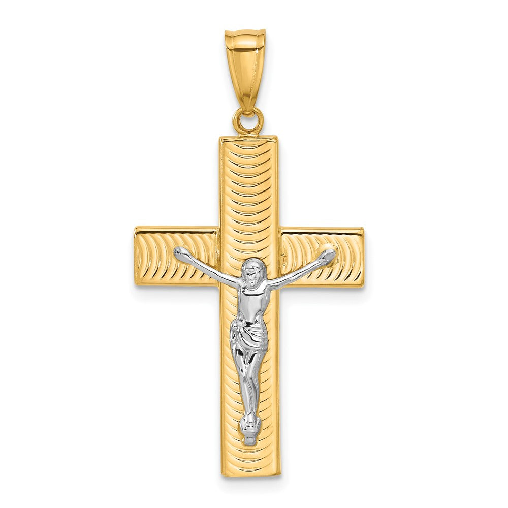 14k Two-tone 19.6 mm Two-tone Polished and Textured Jesus Crucifix Pendant