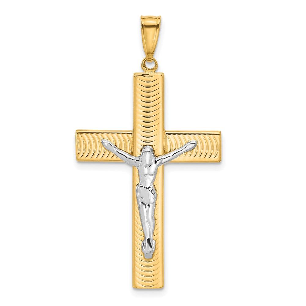 14k Two-tone 23.6 mm Two-tone Polished and Textured Jesus Crucifix Pendant