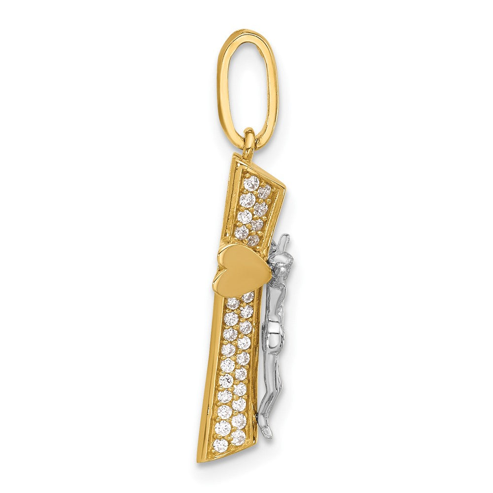 14K Two-tone Polished CZ Crucifix with Heart Ends Pendant (1.82 grams)