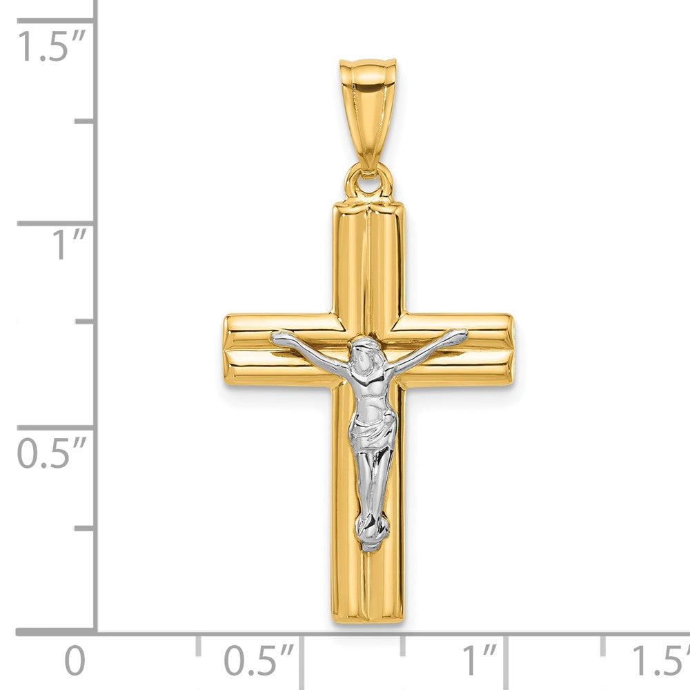 14k Two-tone 18.3 mm Two-tone Polished and Textured Jesus Crucifix Pendant (1.41 grams)